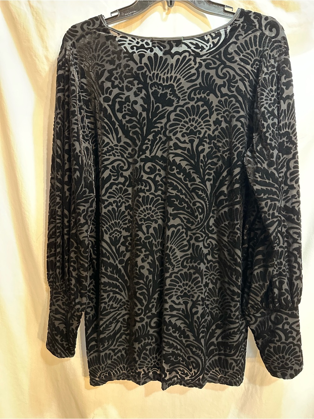 Ralph Lauren Black Floral Velvet Burnout V-Neck Tunic